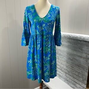 Lilly Pulitzer Jannie V-Neck Briny Blue A Bit Salty Patterned Swing Dress S
